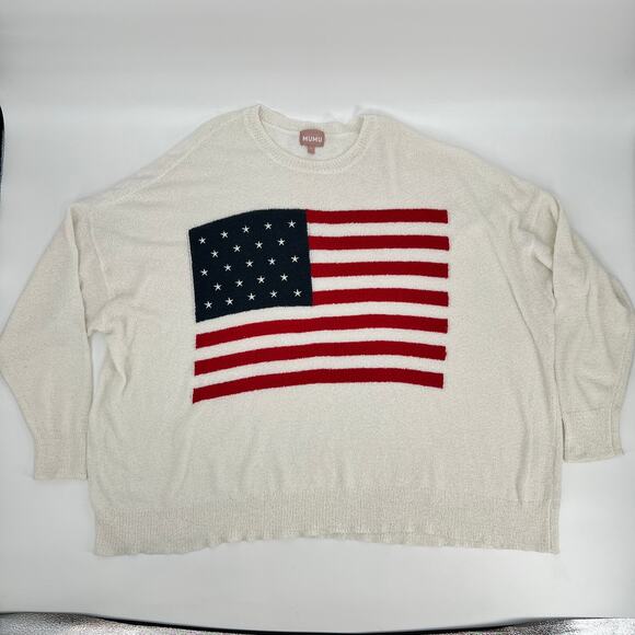 Show Me Your Mumu Woodsy American Flag Sweater Women Plus Size 3X White Red Blue - Picture 3 of 10